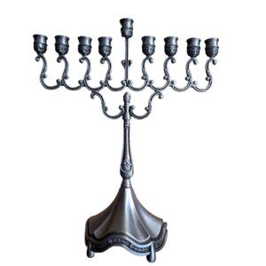 8" Pewter Plated Hanukkah Chanukkah Candle Holder Excellent